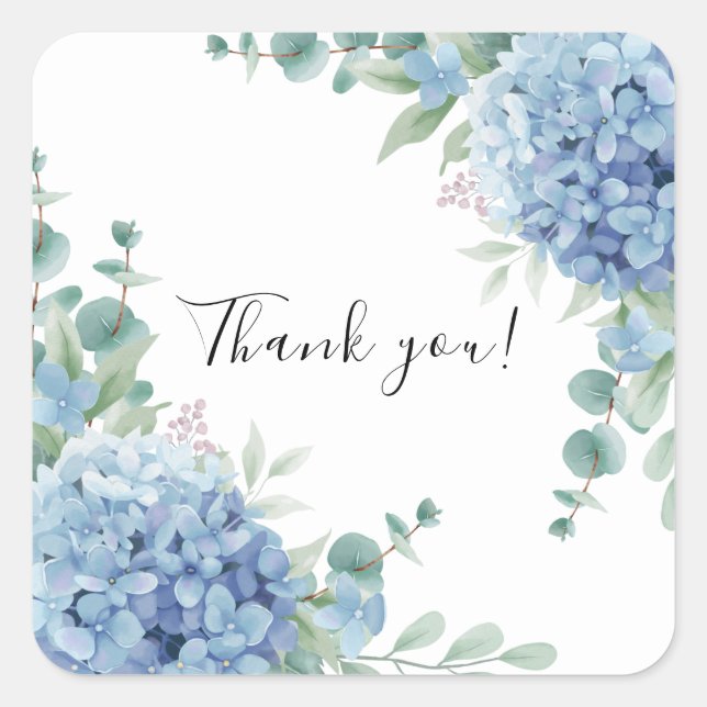 Sticker Carré Blue Hydrangea Floral Bridal Shower (Devant)