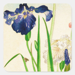 Sticker Carré Blue Iris - imprimé japonais aquarelle