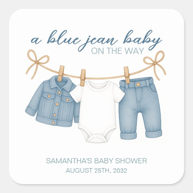 Sticker Carré Blue Jean Baby sur le chemin Baby shower (Devant)