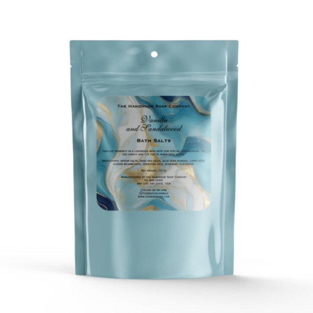 Sticker Carré Blue Marble and Faux Gold Bath Salts Pouch Label (Créateur téléchargé)