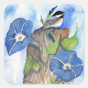 Sticker Carré Blue Morning Glories et le poulet