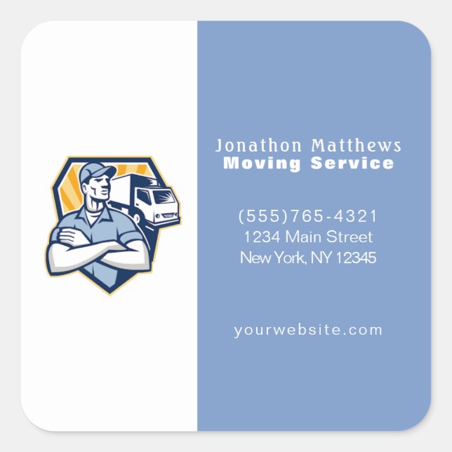 Sticker Carré Blue Moving Guy Entreprise Service Entreprise (Devant)