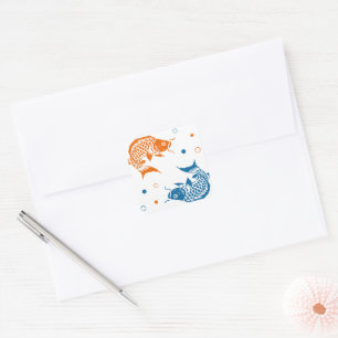 Sticker Carré Blue Orange Summer Japonais Koi Fish