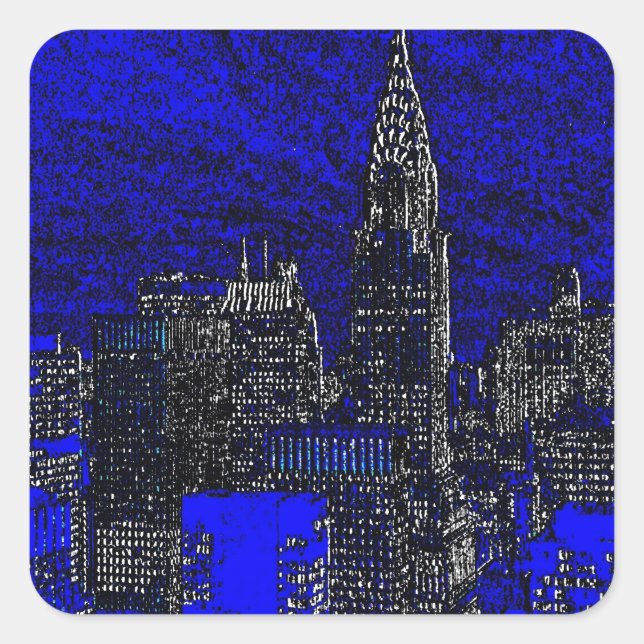 Sticker Carré Blue Pop Art New York (Devant)