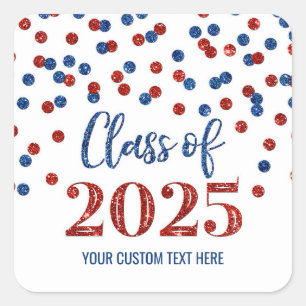 Sticker Carré Blue Red Confetti Graduation 2025