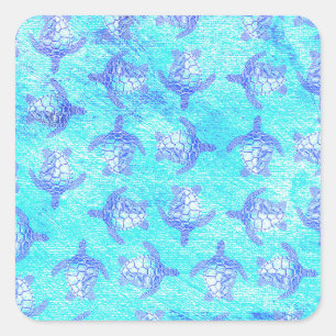 Sticker Carré Blue Sea Turtle Print