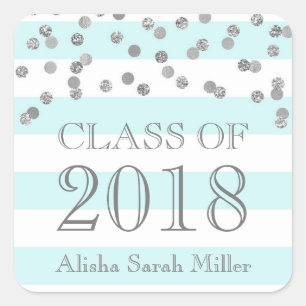 Sticker Carré Blue Stripes Classe de Graduation Argent de 2018