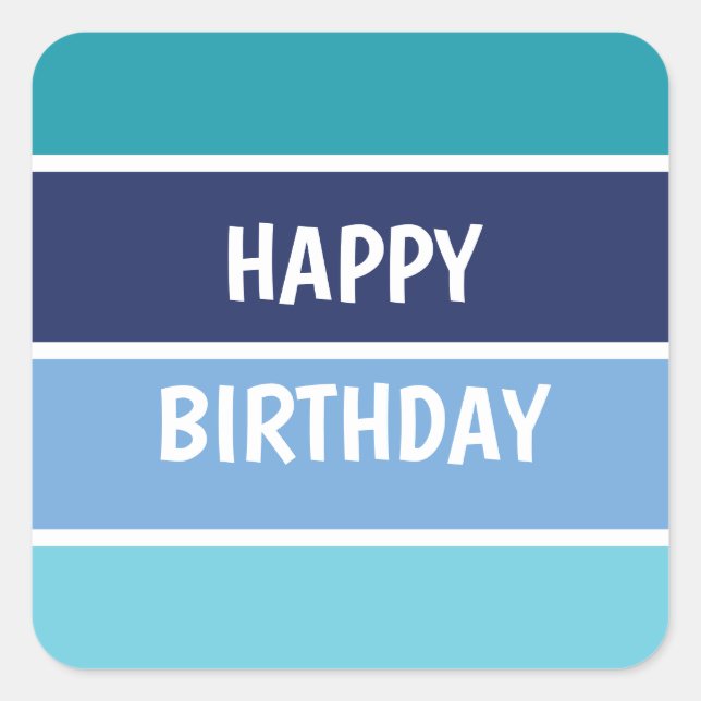Sticker Carré Blue Stripes Joyeux Anniversaire (Devant)