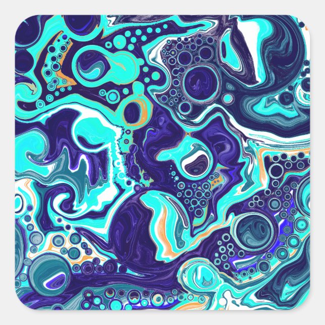 Sticker Carré Blue Turquoise Ocean Swils Fluid Art (Devant)