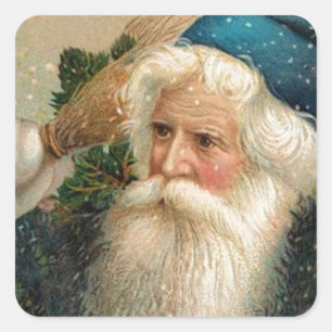Sticker Carré Blue Vintage Santa Claus et Snowflakes