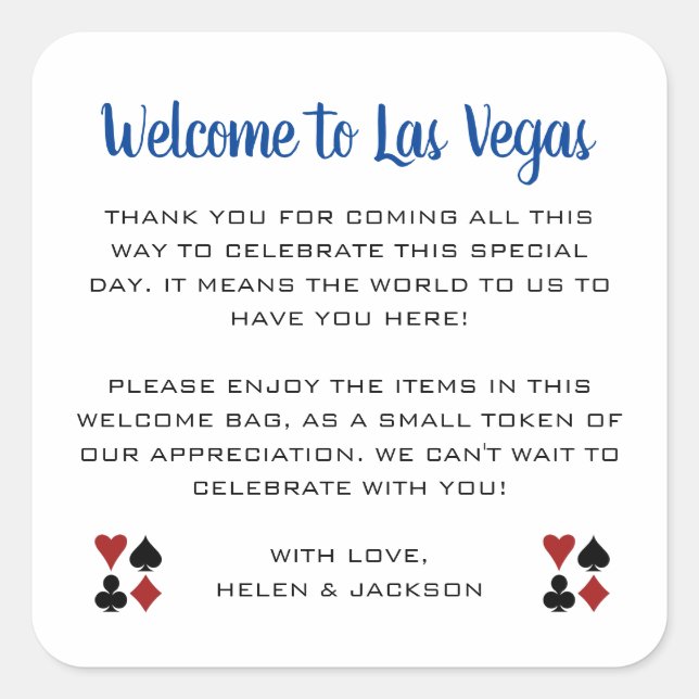 Sticker Carré Blue Welcome to Las Vegas Mariage Welcome Basket (Devant)