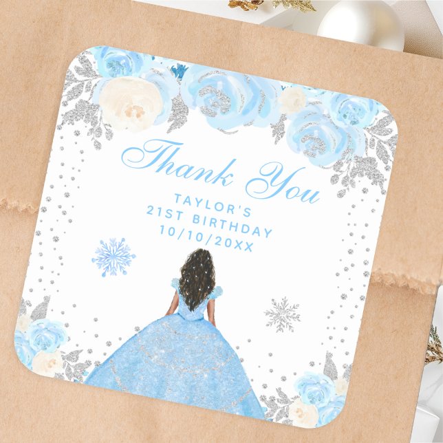 Sticker Carré Blue Winter Dark Skin Princess Anniversaire (Créateur téléchargé)