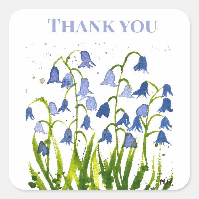Sticker Carré Bluebells Blue Floral Mariages de douche nuptiale (Devant)
