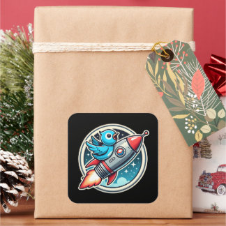 Sticker Carré Bluebird sur une fusée