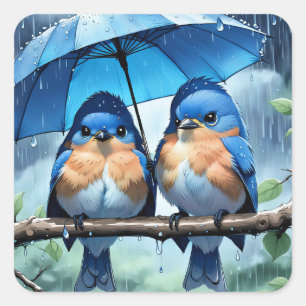 Sticker Carré Bluebirds sous un parapluie