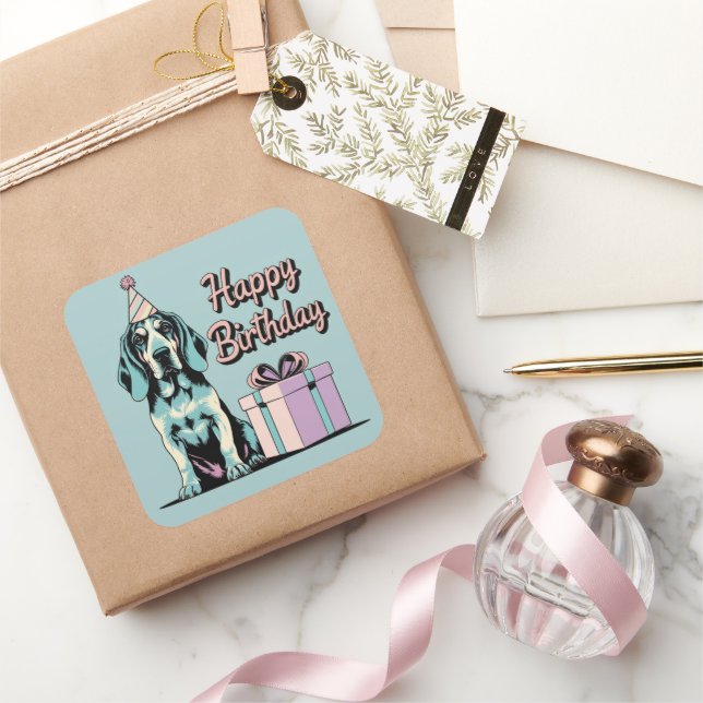 Sticker Carré Bluetick Coonhound Dog coloré (Cadeaux)