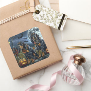 Sticker Carré Bluetick Coonhound Halloween Éffrayant