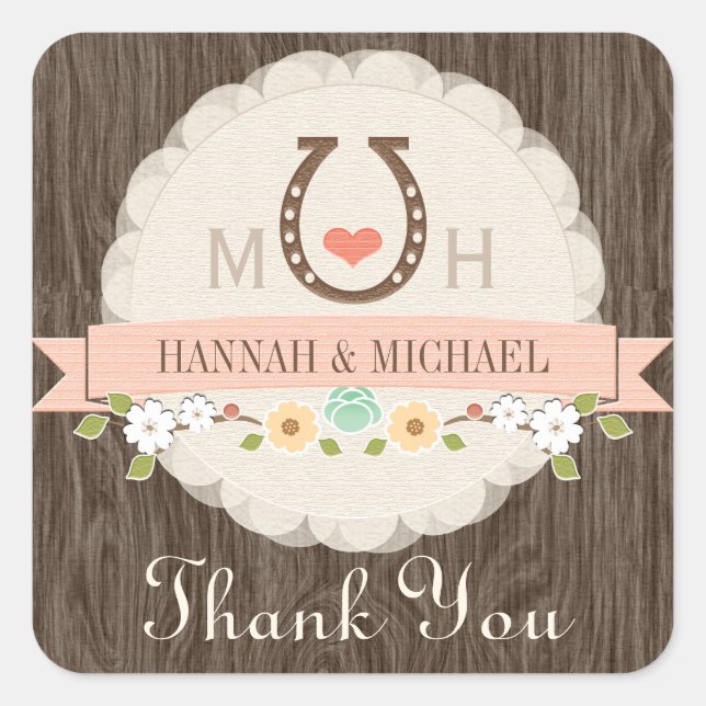 STICKER CARRÉ BLUSH PI HORSESHOE COEUR DU MERCI MARIAGE OCCIDENT (Devant)