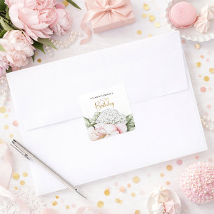 Sticker Carré Blush Rose Fleur de Pivoine 25e Anniversaire 