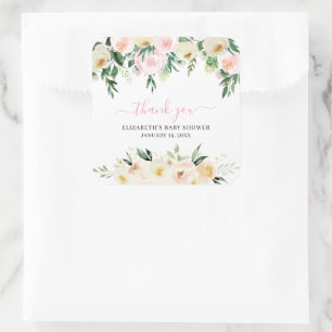 Sticker Carré Blush Rose Floral de Printemps   Cadeau de Baby Sh