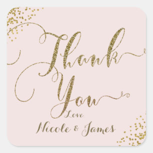 Sticker Carré Blush Rose Gold Confettis Coins Remerciements Cade