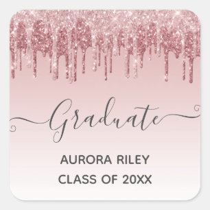 Sticker Carré Blush Rose Gold Paillettes Qui Coulent Diplômé