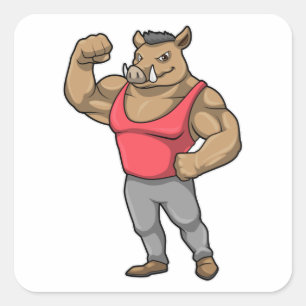 Sticker Carré Boar Bodybuilder Muscles Bodybuilding