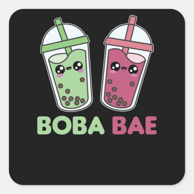 Sticker Carré Boba Bae - Bubble Tea Kawaii Boba Tea Love (Devant)
