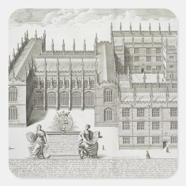 Sticker Carré Bodleian Library, Oxford, from 'Oxonia Illustrata' (Devant)