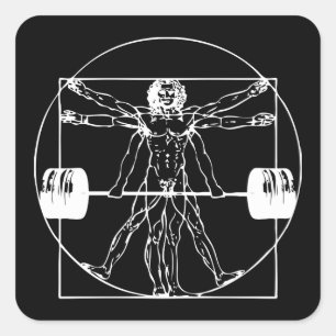Sticker Carré Bodybuilding - Vitruvian Barbell Man