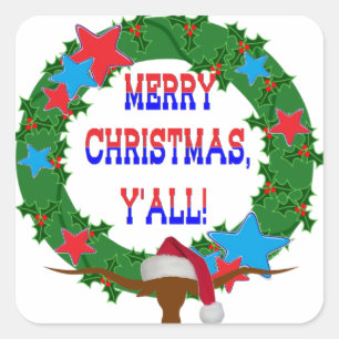 Sticker Carré Boeuf de Père Noël - Joyeux Noël vous