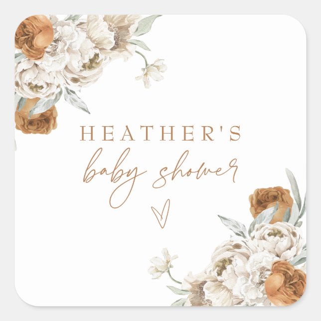 Sticker Carré BOHEME Terracotta Baby shower floral de Bohême (Devant)