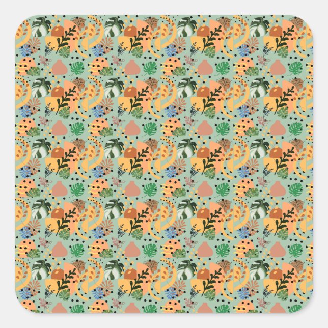 Sticker Carré boho abstract tropical pattern -minimal leaf desig (Devant)