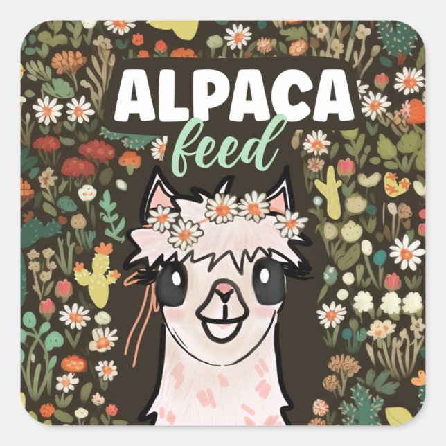 Sticker Carré Boho Alpaca Food Fiesta Deuxième Anniversaire  (Devant)