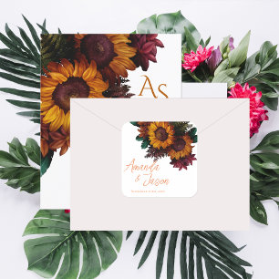 Sticker Carré Boho Automne Rustique Brûlé Orange Floral Mariage