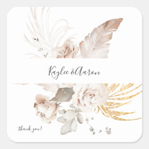 Sticker Carré Boho Beach Tropical Beige Floral Merci