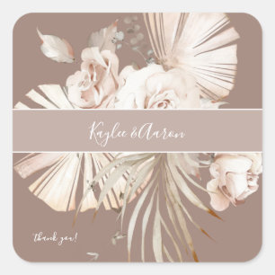 Sticker Carré Boho Beach Tropical Beige Floral Merci 2