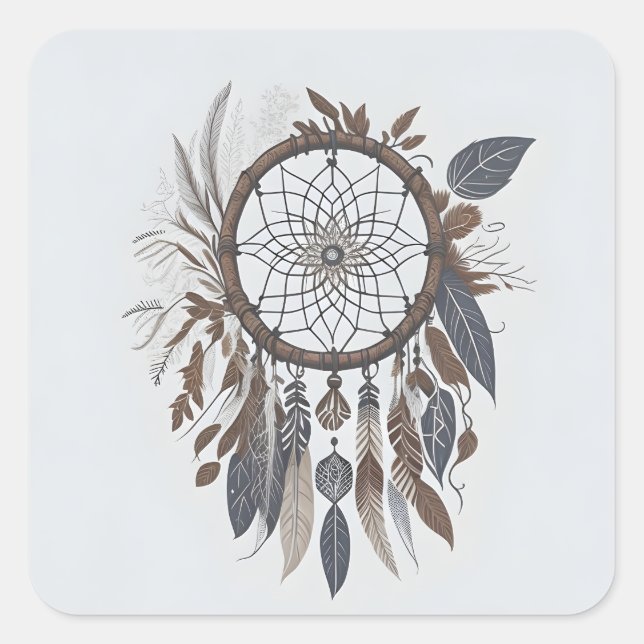 Sticker Carré Boho Chic Dreamcatcher Earthy Toned Charme infusé (Devant)