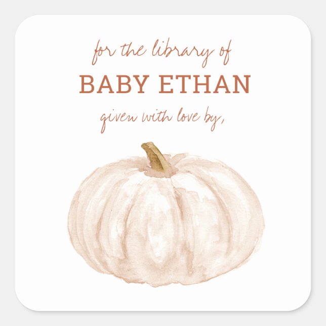 Sticker Carré Boho Citrouille Automne Baby shower Bibliothèque (Devant)