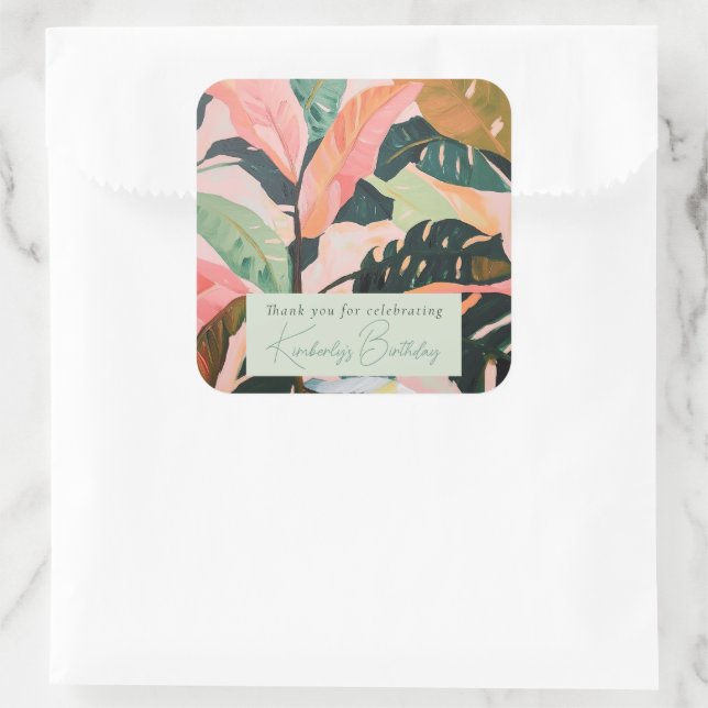 Sticker Carré Boho coloré Tropical Palm fête d'anniversaire (Sac)