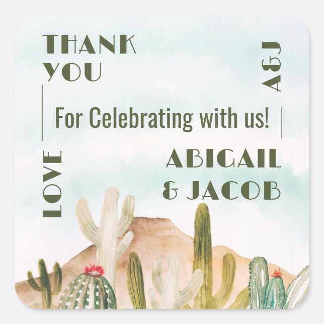 Sticker Carré Boho Desert Cactus Arizona Destination Mariage (Devant)