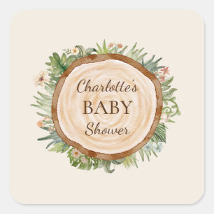 Sticker Carré Boho Dinosaur Baby shower beige Enveloppe Sceau