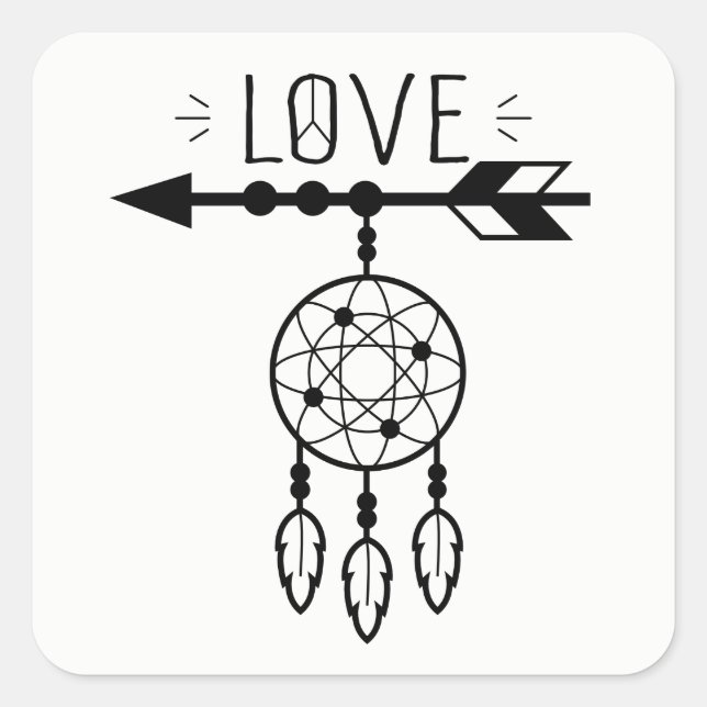 Sticker Carré Boho Dream Catcher Love Native American Tribal (Devant)