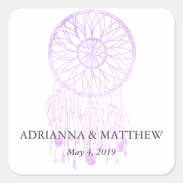 Sticker Carré Boho Dreamcatcher Lavender Chic Mariage tribal (Devant)