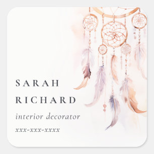 Sticker Carré Boho Dreamcatcher Watercolor Lilac Blush Peach