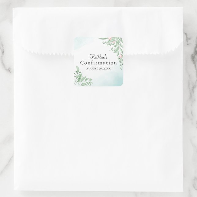 Sticker Carré Boho Dusty Blue Green Première Sainte Confirmation (Sac)