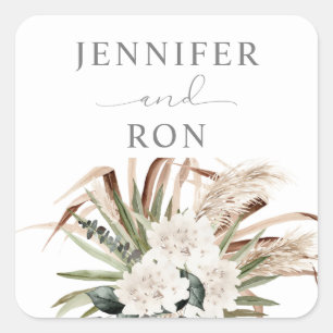 Sticker Carré Boho Eucalyptus Pampas Grass & Beige Floral