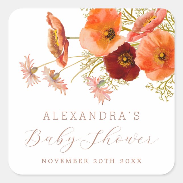 Sticker Carré Boho Fall Floral Genre Neutre Baby shower Personna (Devant)