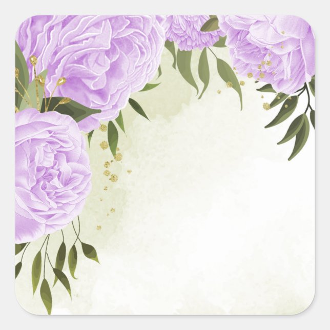 Sticker Carré Boho fleurs violettes vert feuille botanique (Devant)