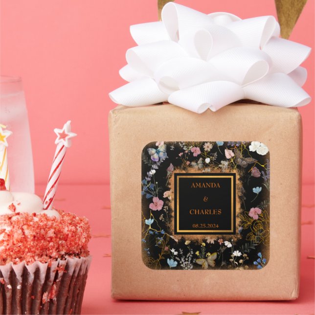 Sticker Carré Boho Floral Black Butterfly Garden Mariage (Fête)